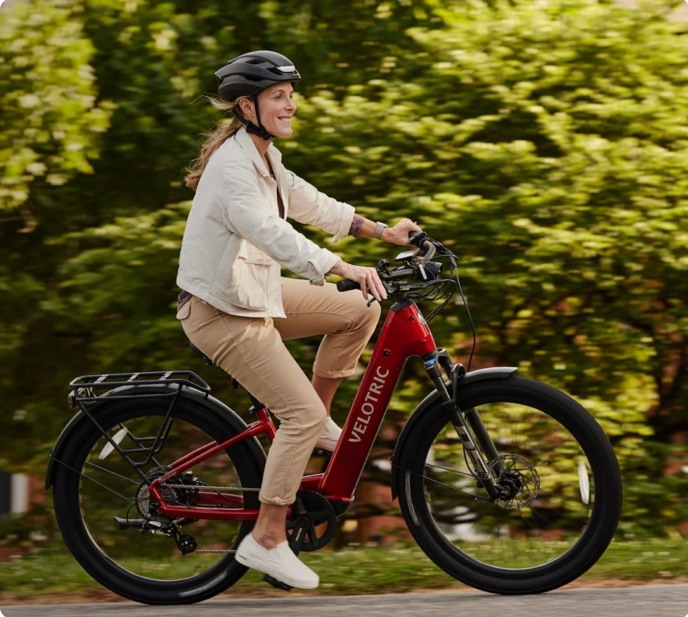 A cyclist riding a Velotric electric bicycle